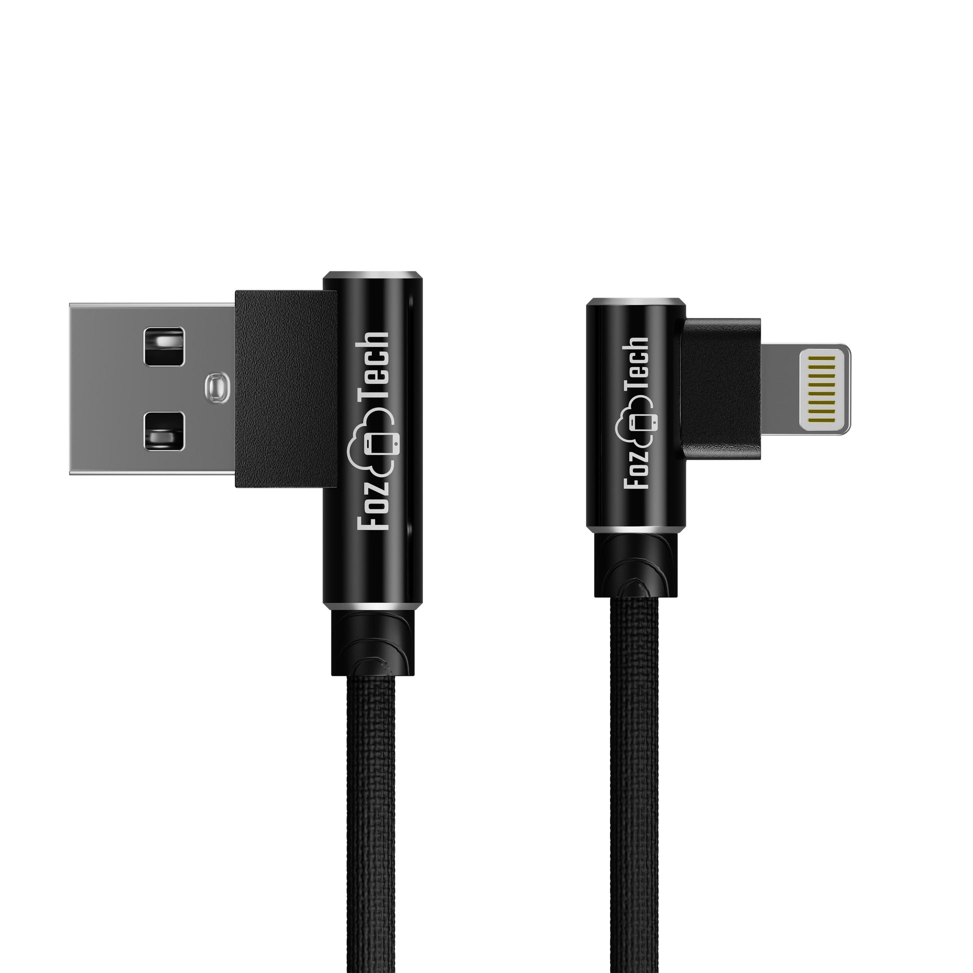 FozTech - Angled Series - Angled USB Charger Cable Data Sync Lead for iPhone, iPad, iPod - Black - USB Cable - FozTech