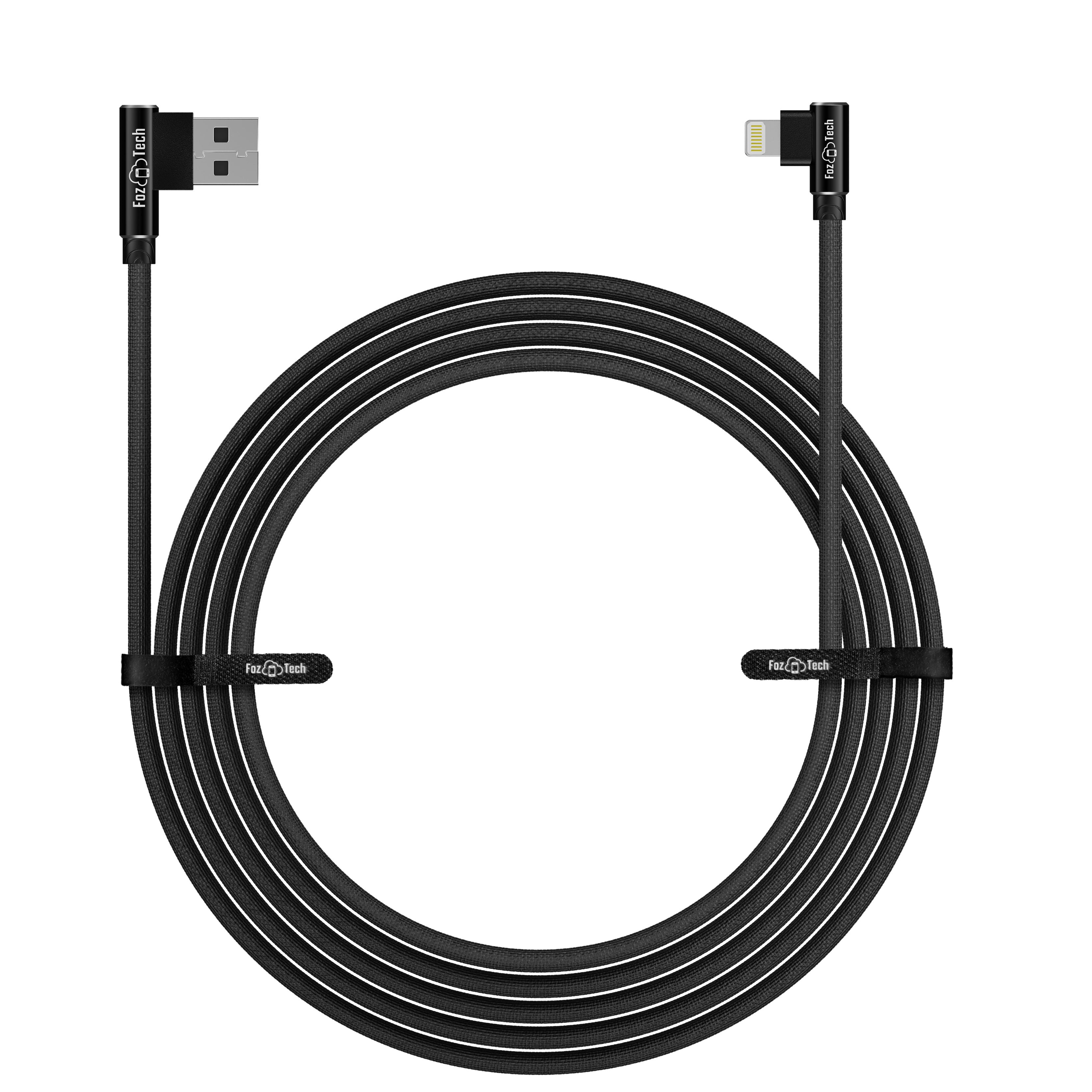FozTech - Angled Series - Angled USB Charger Cable Data Sync Lead for iPhone, iPad, iPod - Black - USB Cable - FozTech