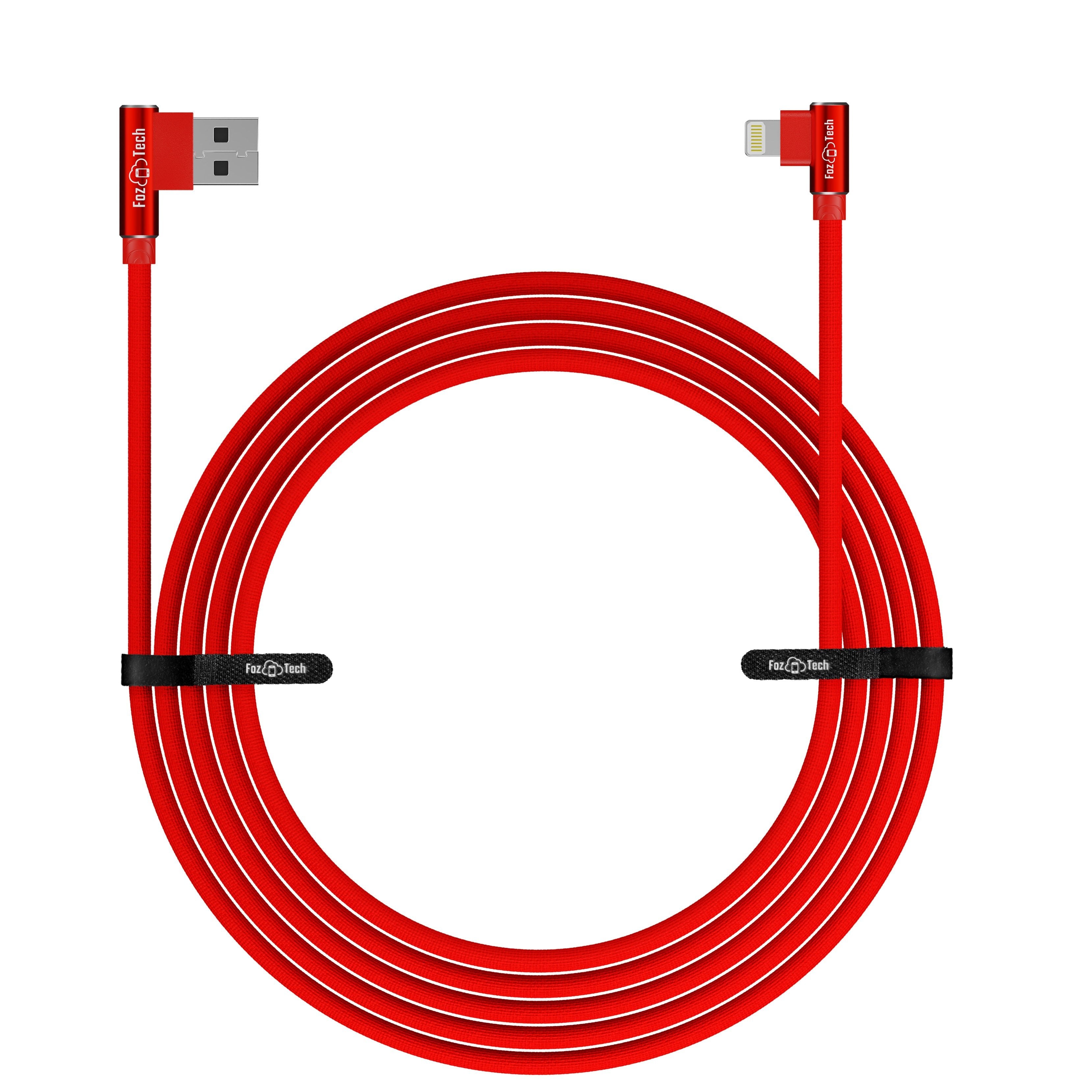FozTech - Angled Series - Angled USB Charger Cable Data Sync Lead for iPhone, iPad, iPod - Red - USB Cable - FozTech