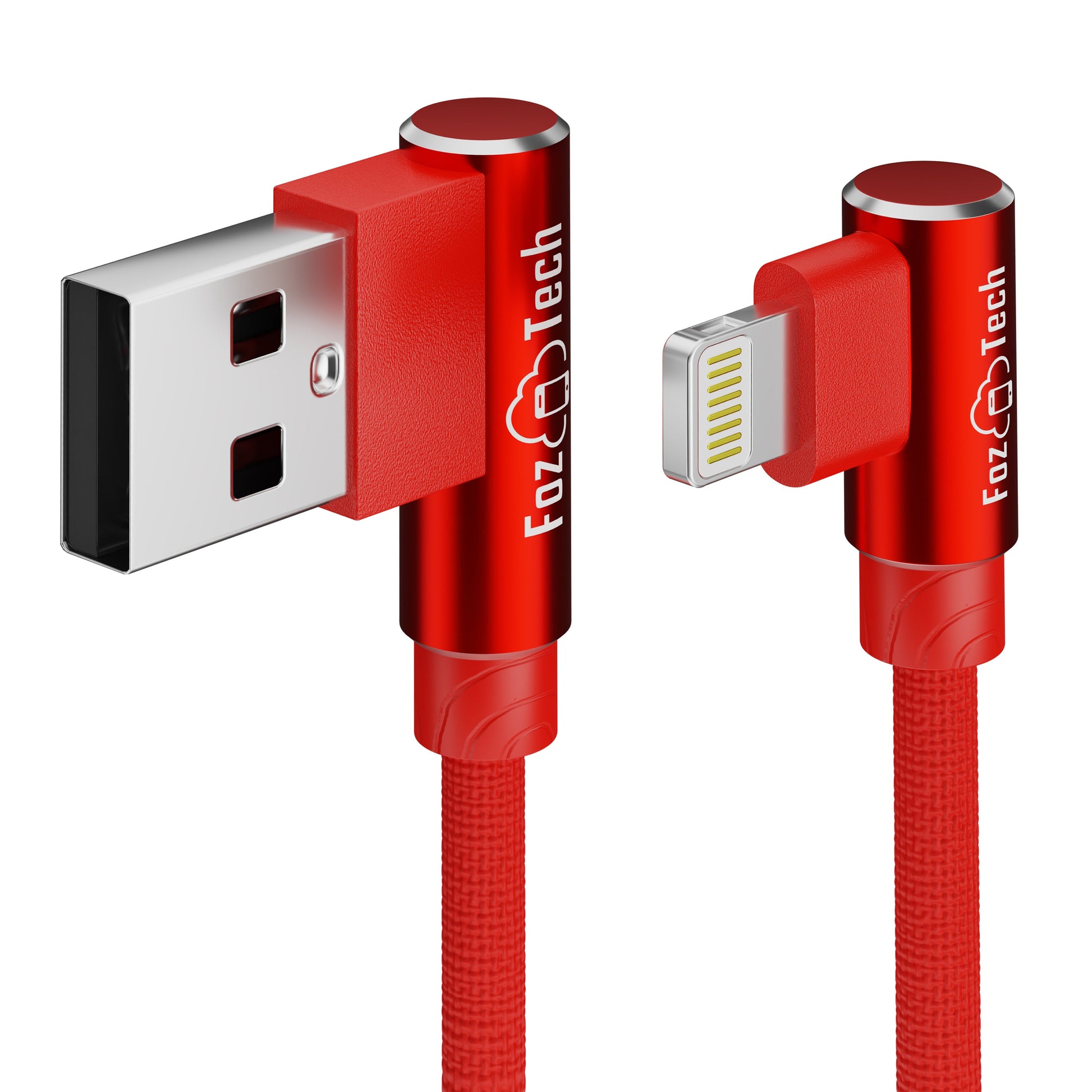 FozTech - Angled Series - Angled USB Charger Cable Data Sync Lead for iPhone, iPad, iPod - Red - USB Cable - FozTech