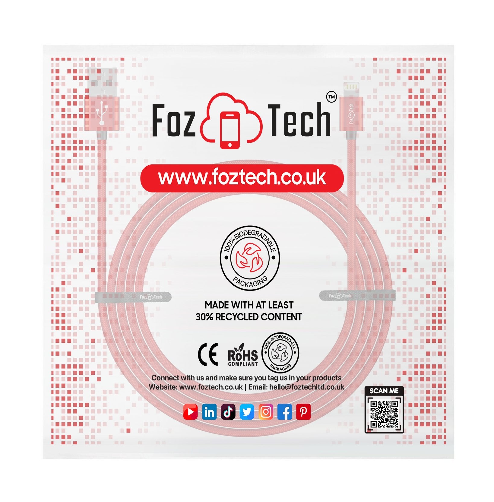 FozTech - CORE Series - USB Charger Cable Data Sync Lead for iPhone, iPad, iPod - Red - USB Cable - FozTech