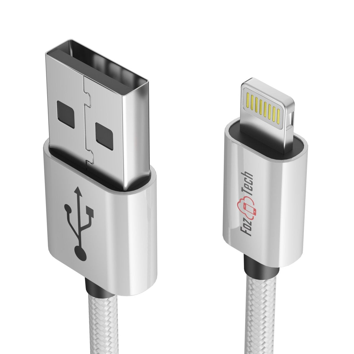 FozTech - CORE Series - USB Charger Cable Data Sync Lead for iPhone, iPad, iPod - Silver - USB Cable - FozTech Official Store