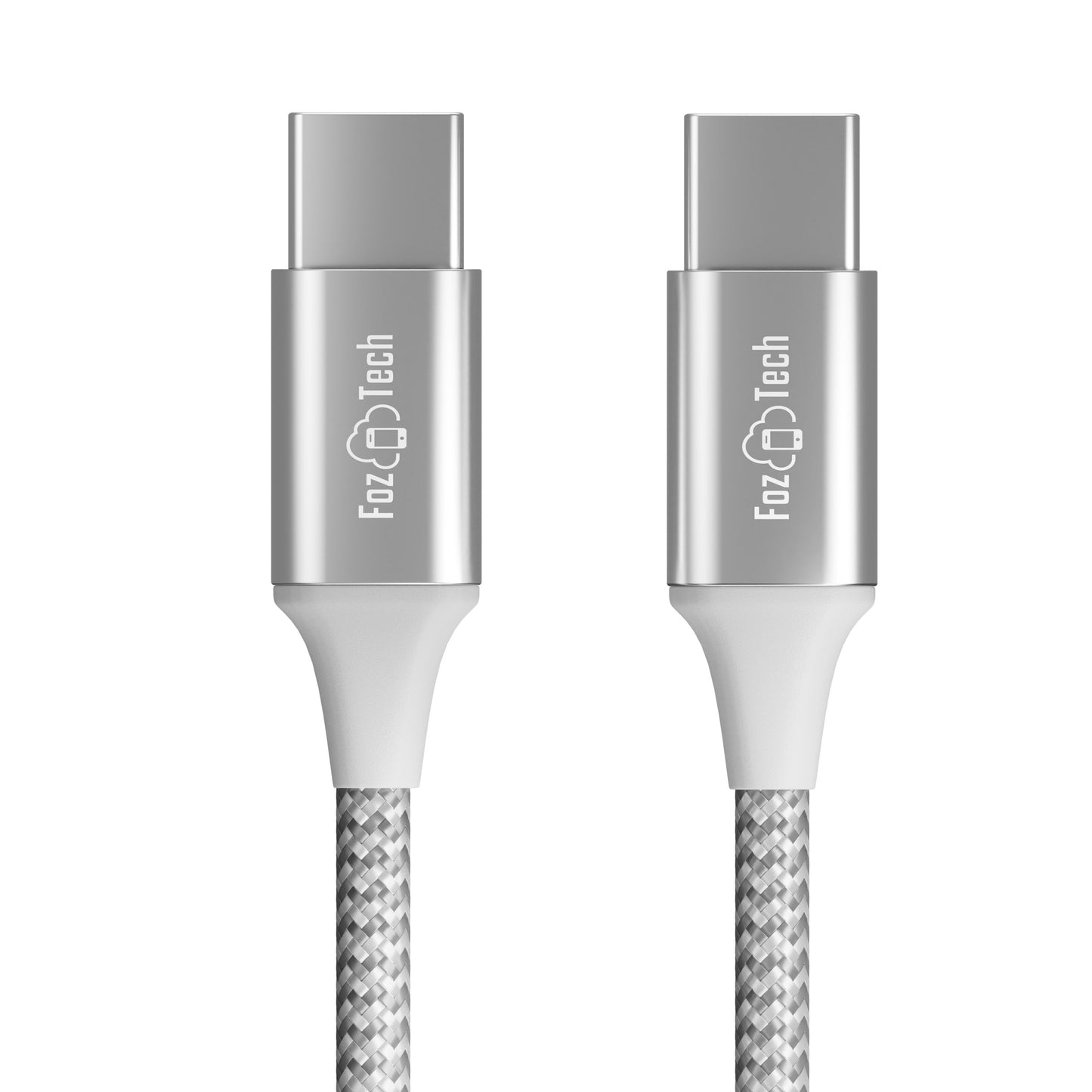 FozTech - PRO Series - USB-C to USB-C Fast Charger USB 2.0 Data Transfer Lead - Silver - USB Cable - FozTech