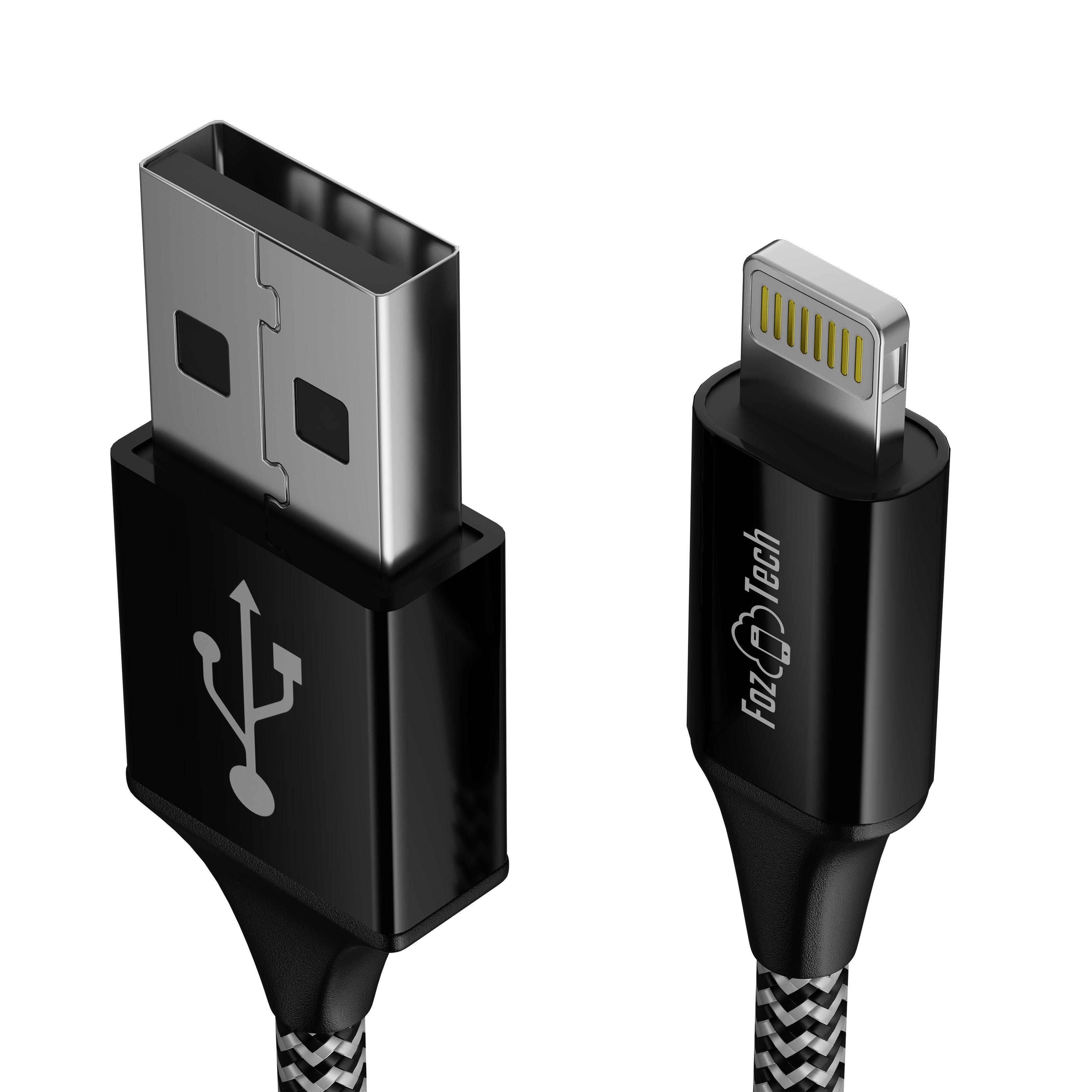FozTech - PRO Series - USB Charger Cable Data Sync Lead for iPhone, iPad, iPod - Black - USB Cable - FozTech