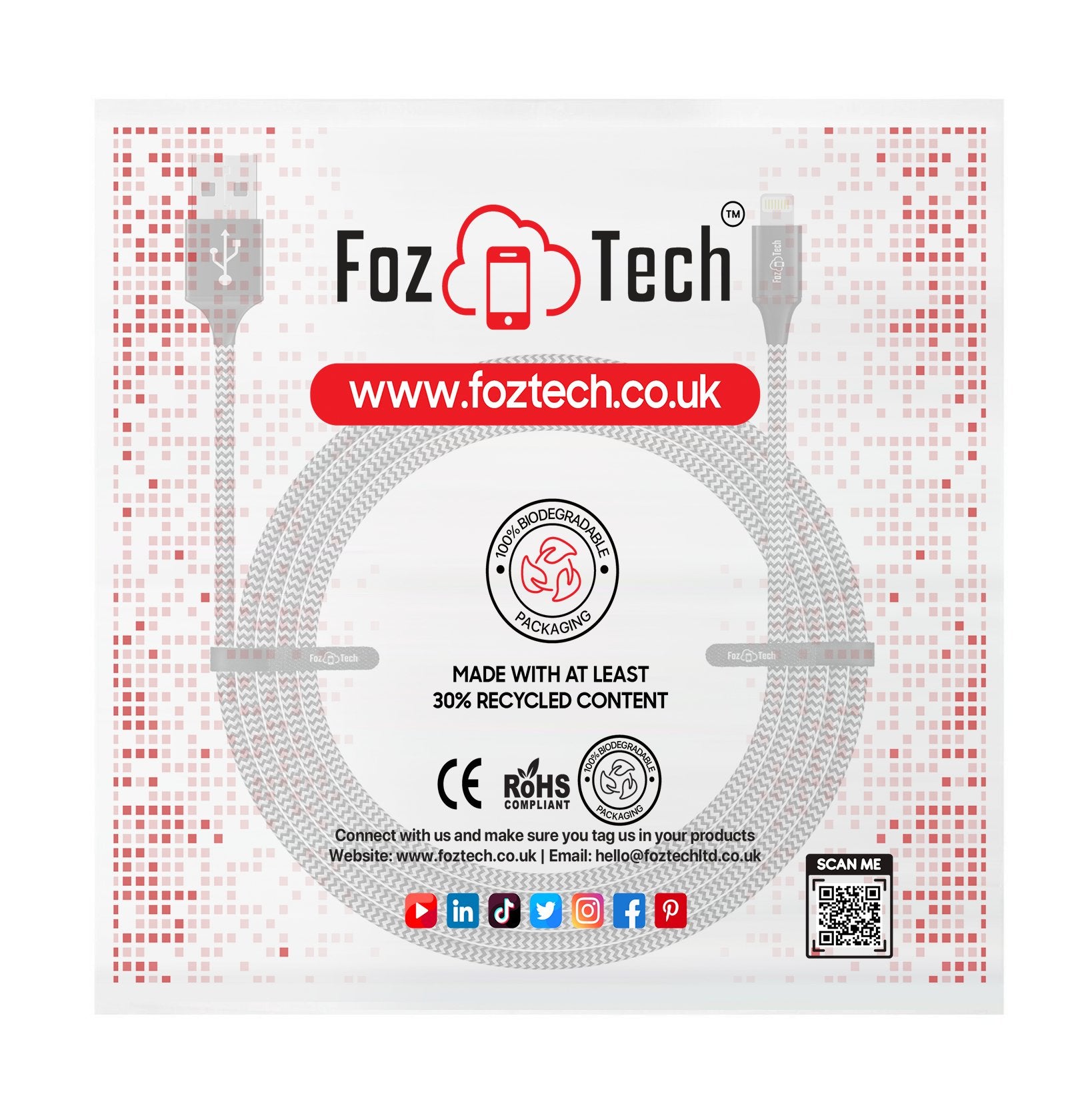 FozTech - PRO Series - USB Charger Cable Data Sync Lead for iPhone, iPad, iPod - Black - USB Cable - FozTech