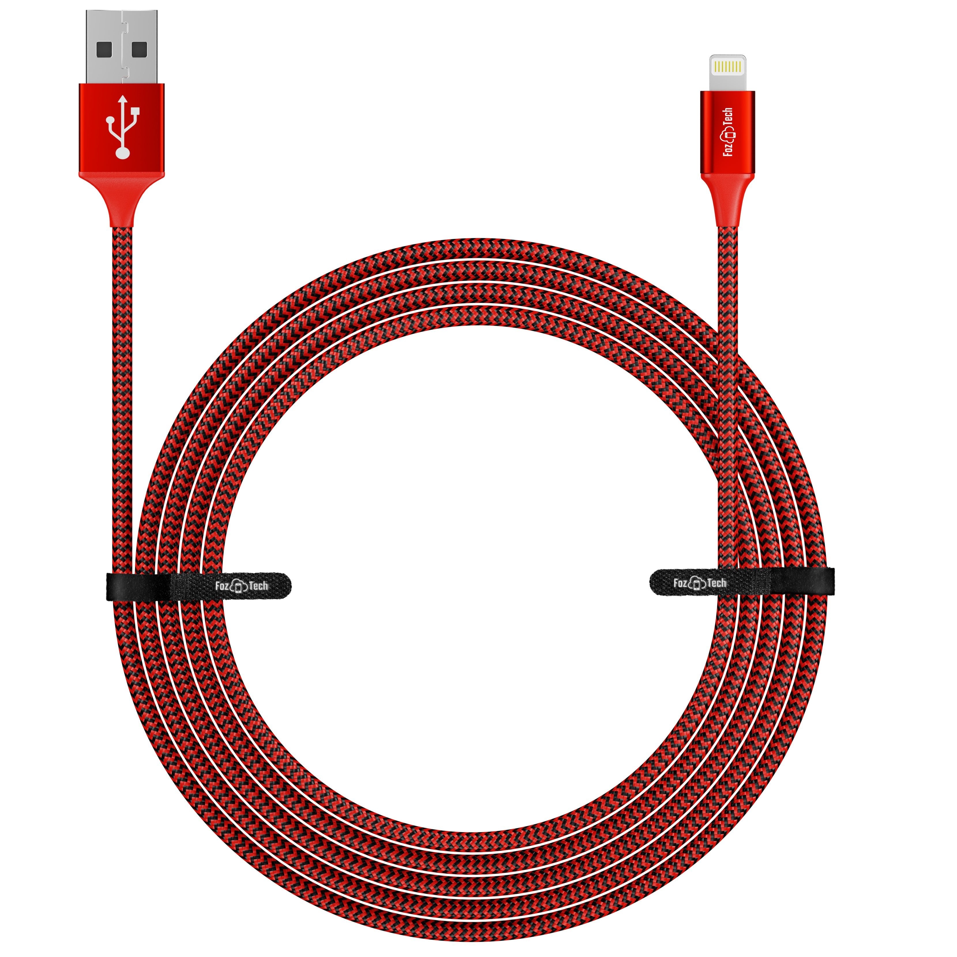 FozTech - PRO Series - USB Charger Cable Data Sync Lead for iPhone, iPad, iPod - Red - USB Cable - FozTech
