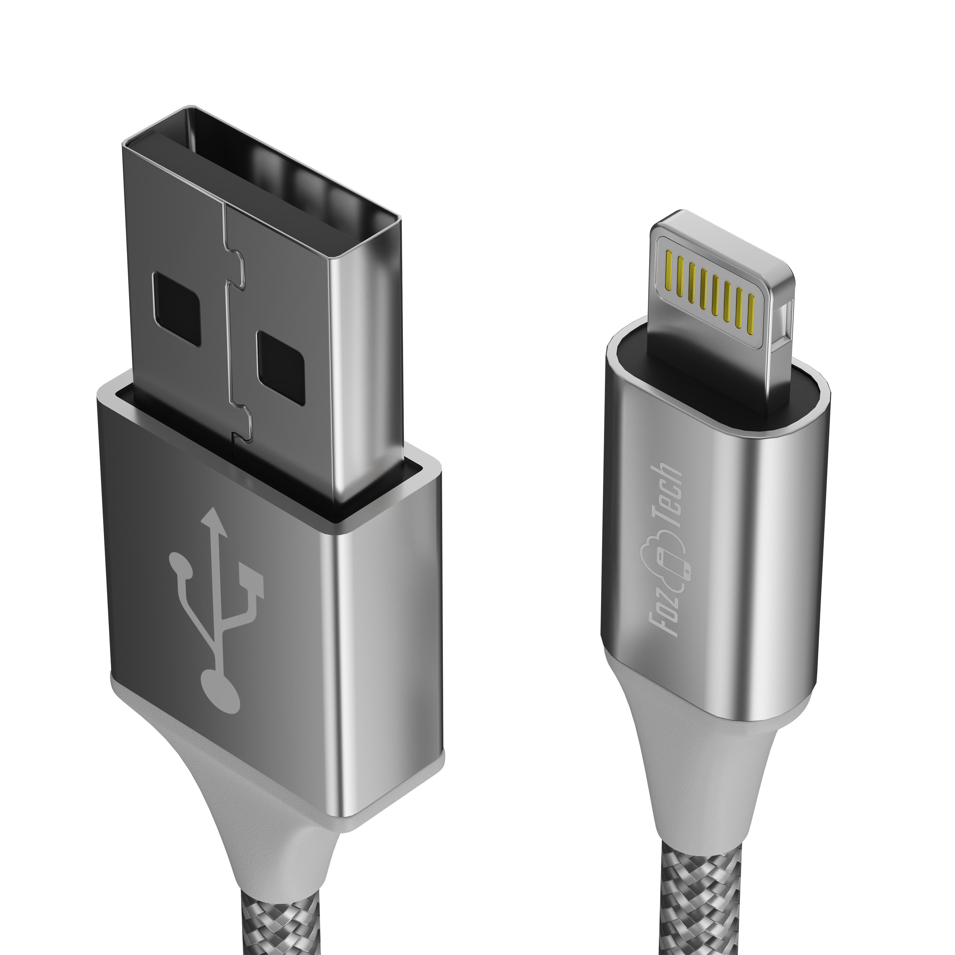 FozTech - PRO Series - USB Charger Cable Data Sync Lead for iPhone, iPad, iPod - Silver - USB Cable - FozTech