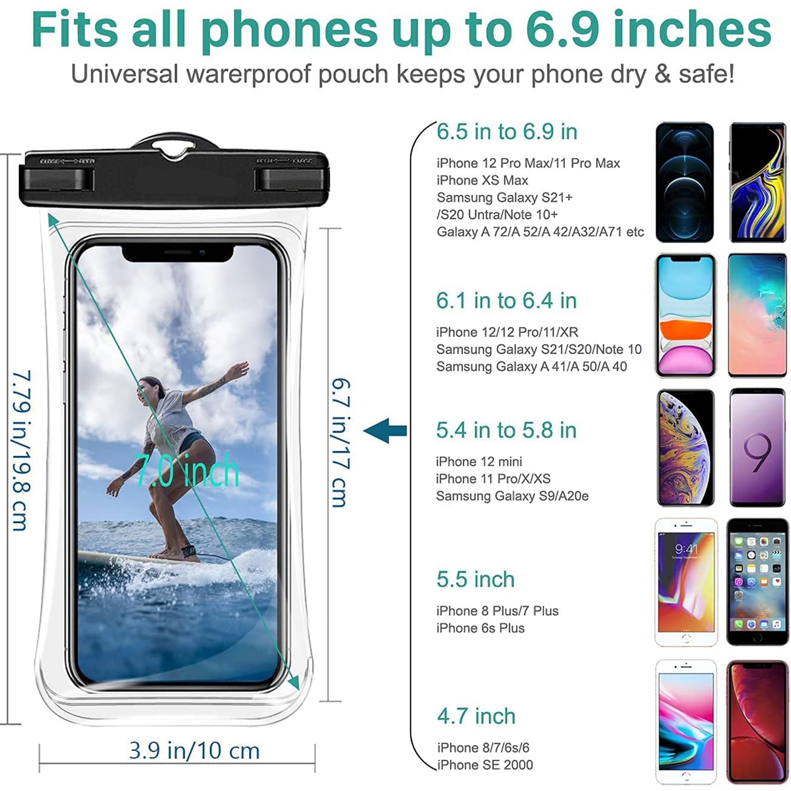 FozTech - Universal Waterproof Phone Pouch for Swimming, Dry Bag Lanyard Mobile Phone Case - Clear - WaterproofPouch - FozTech Official Store